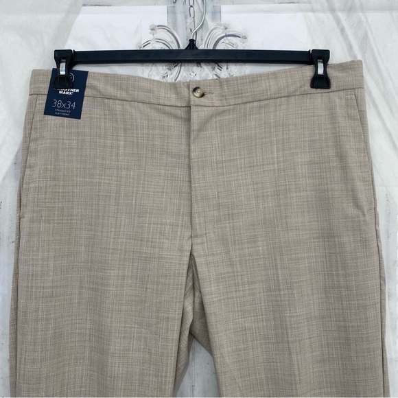 Hart Schaffner Marx Size 38x34 Dress Pants Tan Beige Drawstring Straight Flat - Picture 2 of 12